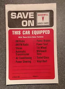 Pontiac Goodwill Used Cars Dealer Window Tag Save On Used Cars - Picture 1 of 1