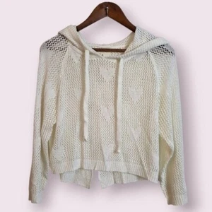 Pol Mujer Corazón Pull Over Split Back Tejido Sudadera con Capucha Recortada Blanco Pequeño Top - Imagen 1 de 22