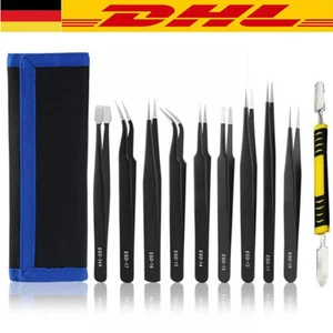 10x Pinzetten Set Edelstahl Spitzpinzette modellbau Gebogen AnatomischW DE - Bild 1 von 11