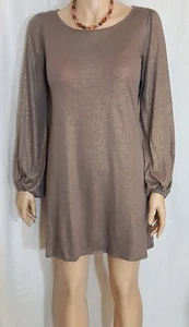 Ella Moss Boat Neck Shimmer Mocha Mini Dress Long Sleeve Sz. XS $145 - Picture 1 of 10