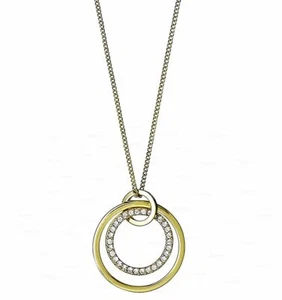 14K Gold 0,20Ct. Echter Diamant konzentrischer Kreis Anhänger Halskette feiner Schmuck - Bild 1 von 3