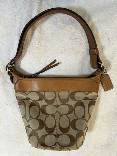 Borsa Coach Signature Bleecker secchiello borsa in pelle marrone e marrone USATA foto