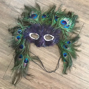 Carnival Venetian Face Mask Peacock feathers Made in Italy Vtg - Picture 1 of 9
