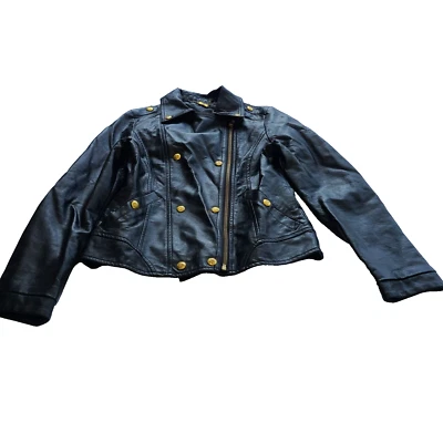 Chaqueta de moto negra de cuero vegano Jessica Simpson para niñas L (14-16) Foto 1 de 4