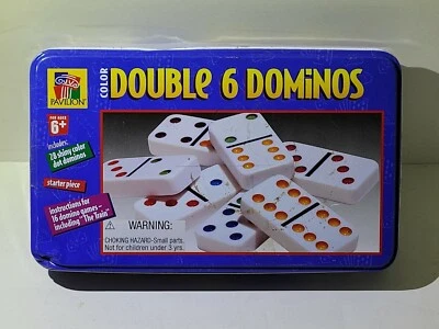 Shiny Color Dot Double 6 Dominoes Plus Starter Piece in Tin Metal Box - Image 1 of 2
