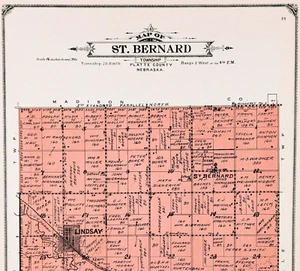 1918 ST BERNARD - LINDSAY Plat Map NEBRASKA PLATTE COUNTY (15x11.5) ORIGINAL - Picture 1 of 4