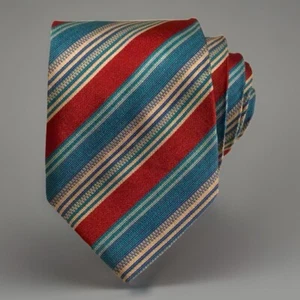 Vtg Ermenegildo Zegna Tie 3” Wide Red & Teal Stripes 100% Silk Italy Great Cond - Picture 1 of 9