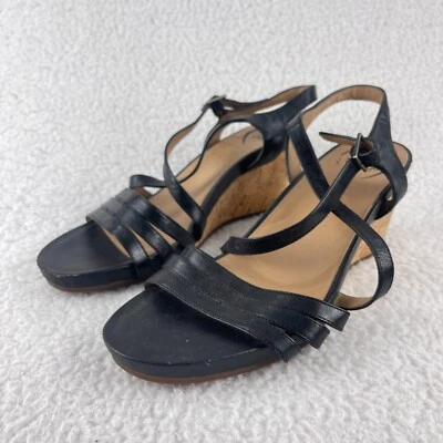 Abeo Bio System Black Sling Back Leather Sandals Womens Wedge Open Toe Size 9 - Image 1 of 4
