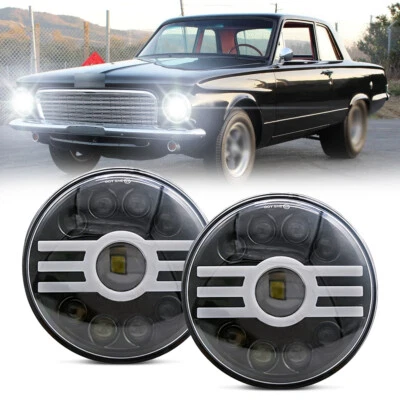 Par de faros LED redondos de 7 pulgadas aptos para Plymouth Valiant 1963-1976 haz alto bajo Foto 1 de 4