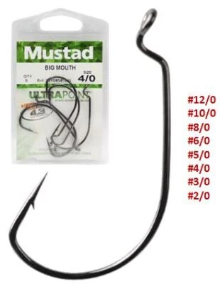 MUSTAD 38104NP Big Mouth Tube Haken Offset Wide Gape Zander Hecht Waller Musky