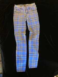 Tripp NYC Faded Blue Plaid Skinny Stretch Jeans Pants - Picture 1 of 12