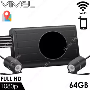 Vimel Motorbike Dual Cam 64GB WIFI Motorcycle GPS 1080p Vehicle Super Capacitor - Picture 1 of 11