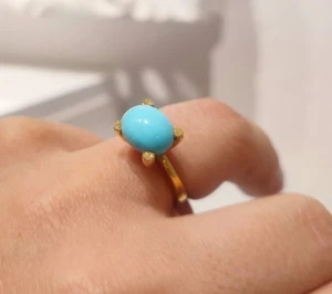 ANELLO in Oro Giallo 18 kt e Turchese Naturale cabochon, Gr 5,95 - Foto 1 di 10