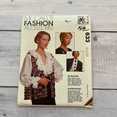 McCalls 633 Sewing Pattern Yo Yo Accessories Vest Shawl Purse Scarf UNCUT - Image 1 of 4