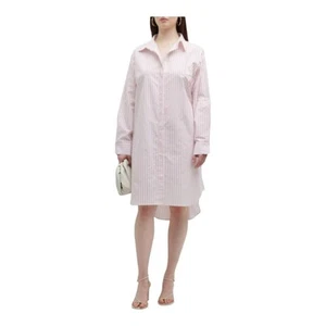HARSHMAN Willow Stripe Long Sleeve Cotton/Linen Shirtdress White/Rose Pink 2X - Picture 1 of 4