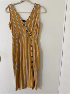 Derek Heart Sleeveless Casual Gold With Black Stripes Dress Women's Size Small - Picture 1 of 6