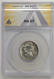 1945-D Silver Jefferson Nickel ANACS MS65 NICE Toning ! - Picture 1 of 3