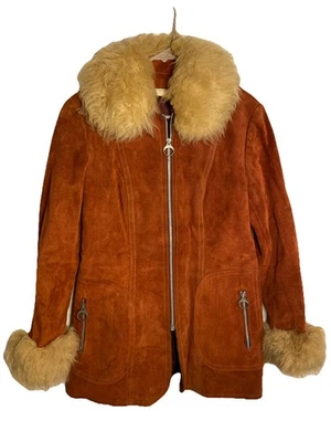 Abrigo largo cálido Penny Lane vintage años 70 pequeño de gamuza oxidada y piel de oveja Foto 1 de 4