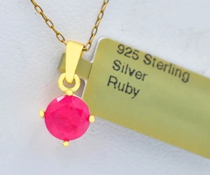LAB CREATED 1.20 Cts RUBY PENDANT NECKLACE 14K YELLOW GOLD PLATED- MADE IN USA - Picture 1 of 5