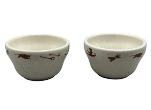 Homer Laughlin China Set Of 2 Vintage Custard Bowls Western Pattern Beige Brown - Picture 1 of 8