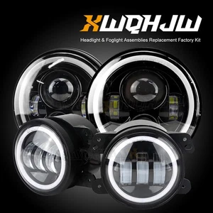 7 inch Headlights + 4 inch Fog Lights for 1997-2018 Jeep Wrangler TJ JK - Picture 1 of 13