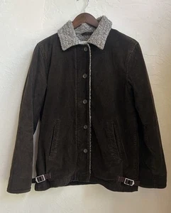 Vintage J Crew Corduroy Chore Barn Jacket S Brown Sherpa Lined Y2K Button Zip - Picture 1 of 10
