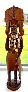 Afrikanische Kunst - Massai Kriegerin Frau handgeschnitzt Holz Perlen Statue Skulptur - Bild 1 von 14
