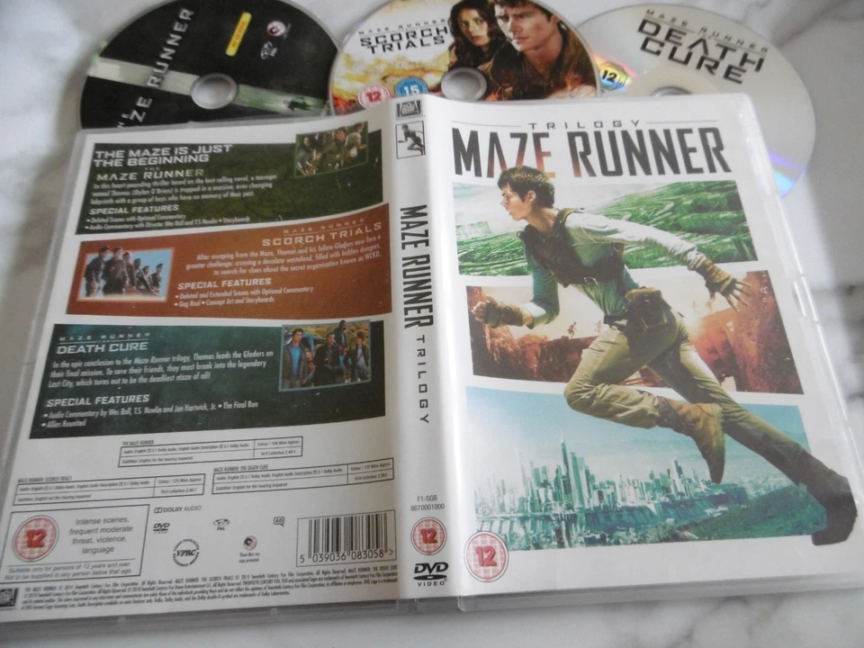 MAZE RUNNER TRILOGY 3 x FILM DVD SET CERT 12 5.1 16:9 SCORCH TRIALS DEATH CURE - Image 1 of 1