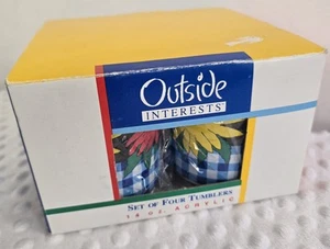 Neu Vintage Acryl Becher 1993 Gingham kariert Blumen draußen Interessen Picknick - Bild 1 von 18