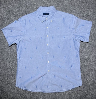 Polo Ralph Lauren Abotonado Hombres Grande Azul Pony AOP Preppy Playa Oxford S/S Foto 1 de 4