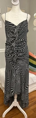 Vintage Cartise Dress High Low Cocktail Black White Dots Y2K 90s Ruffle Med 10 - Image 1 of 4