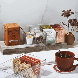 Clear Plastic Storage Bins with Dividers - Organize Tea Bags, Spices - Picture 1 of 4