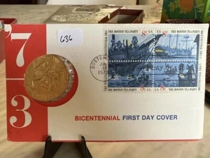 ZWEIHUNDERTJAHRFEIER ERSTTAGSBRIEF GEDENKMARKEN UND MÜNZE BOSTON TEA PARTY 1973 - Bild 1 von 1