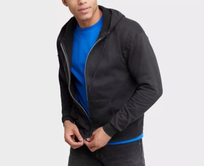 Hanes Mens Size L ComfortBlend EcoSmart Full Zip Hoodie Long Sleeve Solid Black - Image 1 of 4