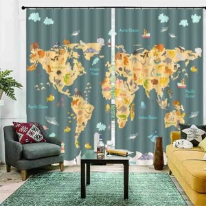 Advanced Green Map Clue 3D Blockout Photo Print Curtain Fabric Curtains Window - Imagen 1 de 10