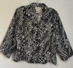 Karin Stevens Size 16 Black and White Geometric Sheer Butt Blouse Top - Picture 1 of 9