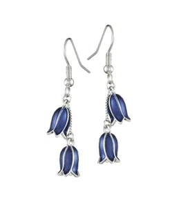 *IAJ* Pendientes Perforados Flores Doble Gota Esmalte Bluebell Tono Plateado - Imagen 1 de 4