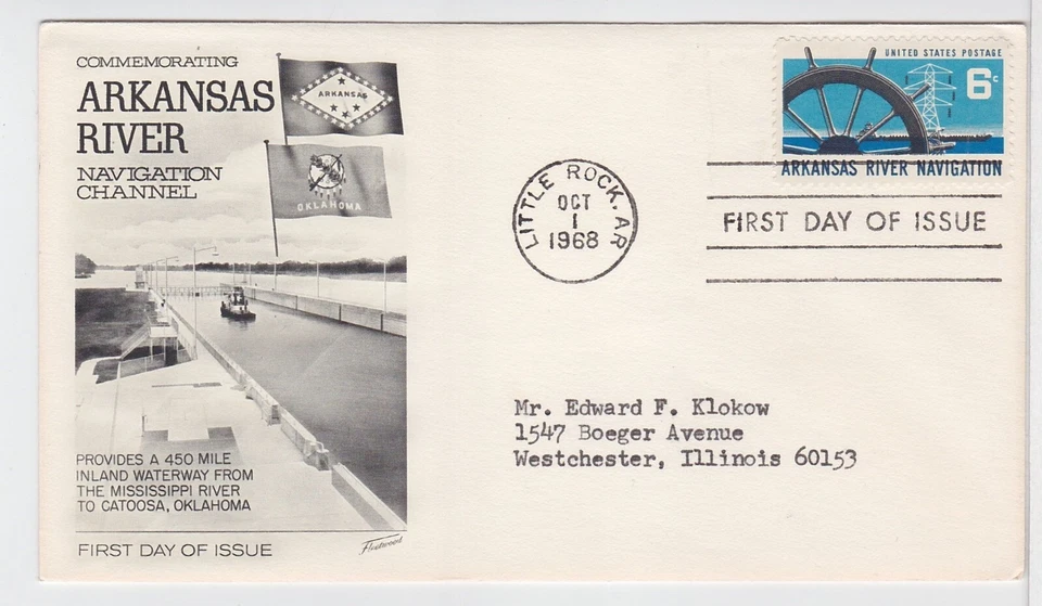 TurtlesTradingPost- Arkansas River Navigation 1968 #1358 FDC Fleetwood Cachet - Image 1 of 1