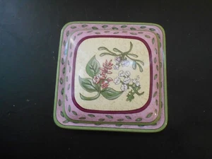 PARTYLITE Matching Square Pink & Green Floral Ceramic Pottery Candle Dish & Lid - Picture 1 of 3