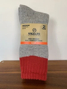 2 PAIR MAGELLAN MID-WEIGHT OUTDOOR TUBE SOCKS SIZE MED: MEN 5-9 WOMEN 6-10 GRAY - Picture 1 of 3