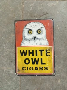 PORCELIAN WHITE OWL HYBRID ENAMEL SIGN SIZE 8X6 INCHES - Picture 1 of 2