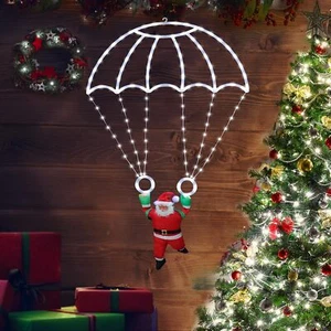 Christmas Outdoor Decor 2.8 FT Parachute Lights & Santa Claus Waterproof 8 Modes - Picture 1 of 7