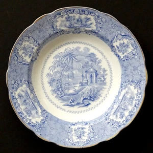 STUNNING! 1890's Antique RIDGWAYS Blue and White Transferware ORIENTAL Flat Soup - Picture 1 of 5