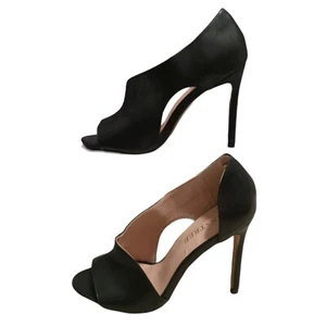 Size 7 women leather stiletto heels dress shoes black open toe - Picture 1 of 13