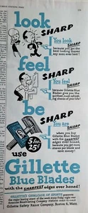 2 anuncios de colección de 1946 Gillette navaja azul hojas impresas decoración de pared efímera - Imagen 1 de 2