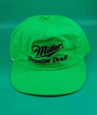 Винтажная кепка Miller Genuine Draft с ремешком сзади неоново-зеленая лицензированная сделано в США - Изображение 1 из 4