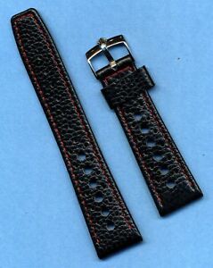 22mm GENUINE LEATHER RALLY BLACK RACING MB STRAP RED STITCHING & ROLEX BUCKLE