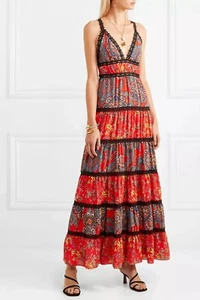 Alice + Olivia Karolina Red Tiered Halter Maxi Dress 6 - Picture 1 of 11