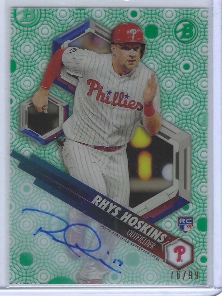 RHYS HOSKINS 2018 TOPPS BOWMAN HIGH TEK GREEN DIFFRACTOR ROOKIE AUTO RC #D 76/99 - Image 1 of 1
