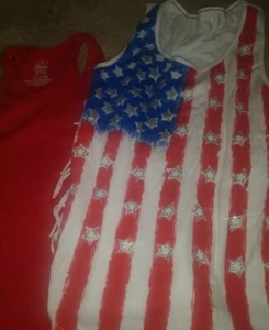 Guc 2 tank girls set American Flag fringe shirt lot girls L XL tween - Picture 1 of 3